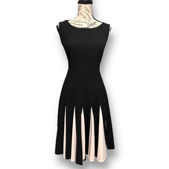 Tommy Hilfiger 12 Black Pink Colorblock Fit & Flare Midi Dress Retro Preppy Mod - Picture 2 of 7